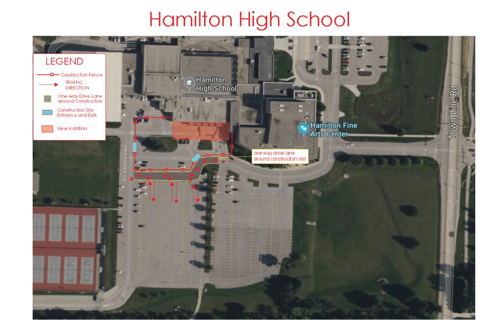 Aerial view of where the cafeteria construction project will be taking place