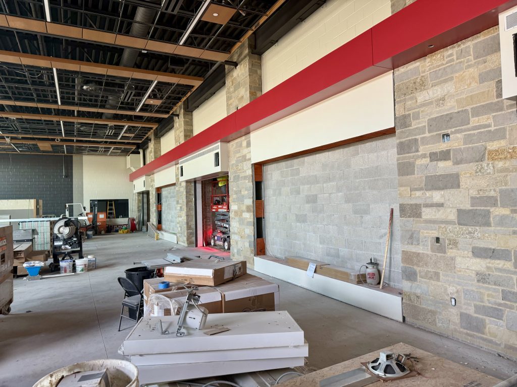 new interior wall for Hamilton high school cafeteria addition