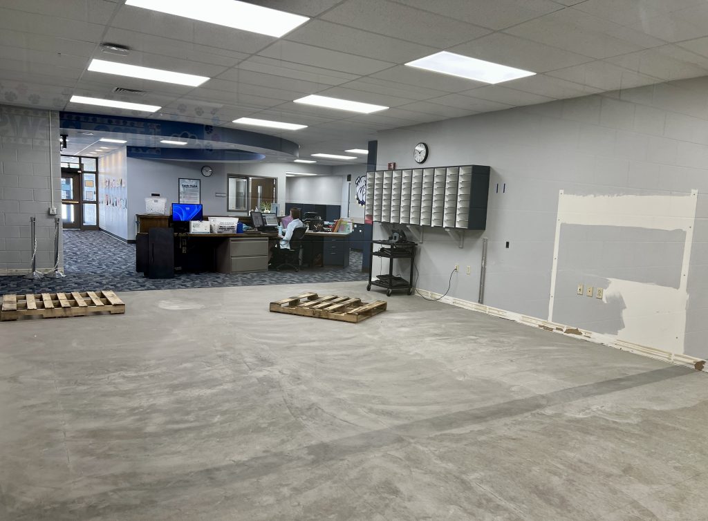 gutted area under renovation in templeton middle school reception
