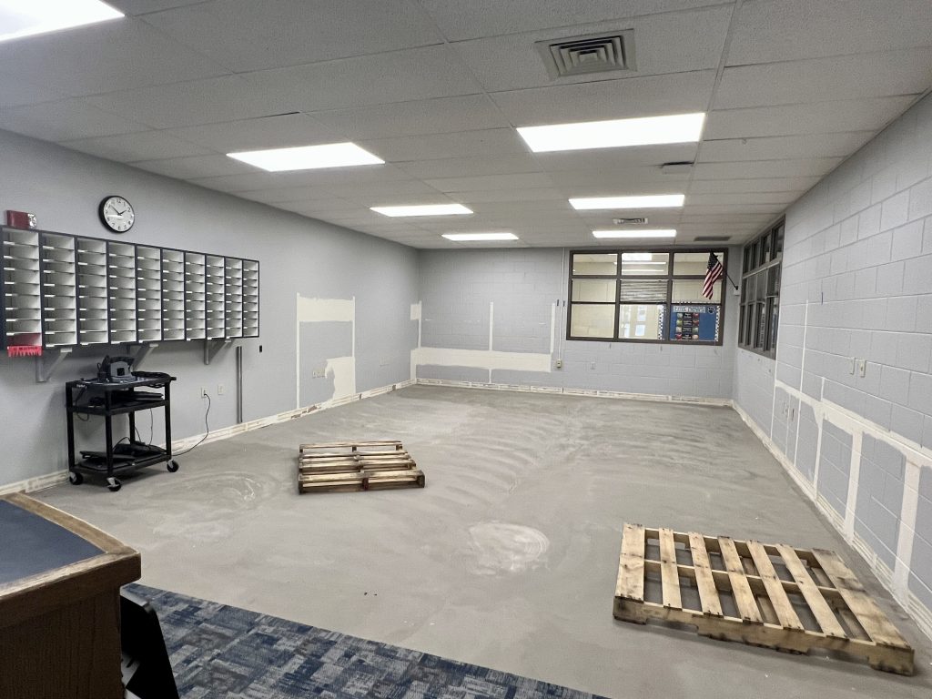 gutted area under renovation in templeton middle school reception