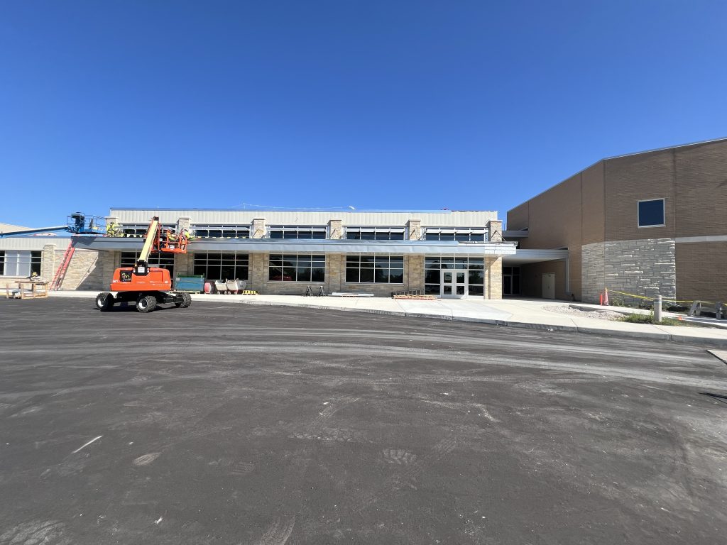 exterior of cafeteria addition at the high school, now complete