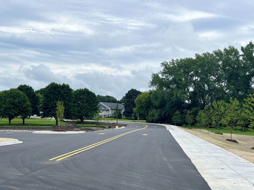 newly paved two way parking lot at maple avenue elementary