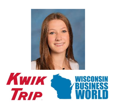student photo with the Kwik Trip and Wisconsin Business World logos