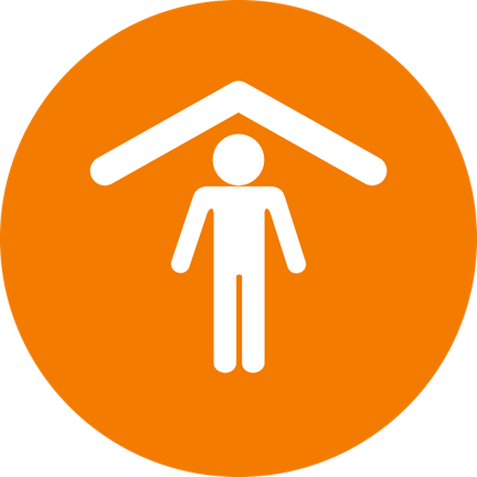 a stick figure under a roof. the symbol the "I love u guys" foundation uses for the shelter action.