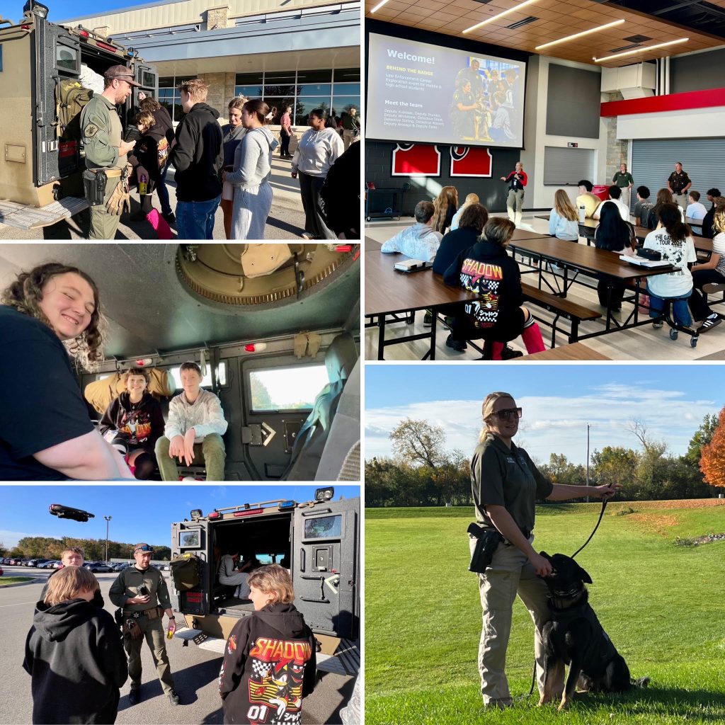 photo collage of high school students speaking with law enforcement